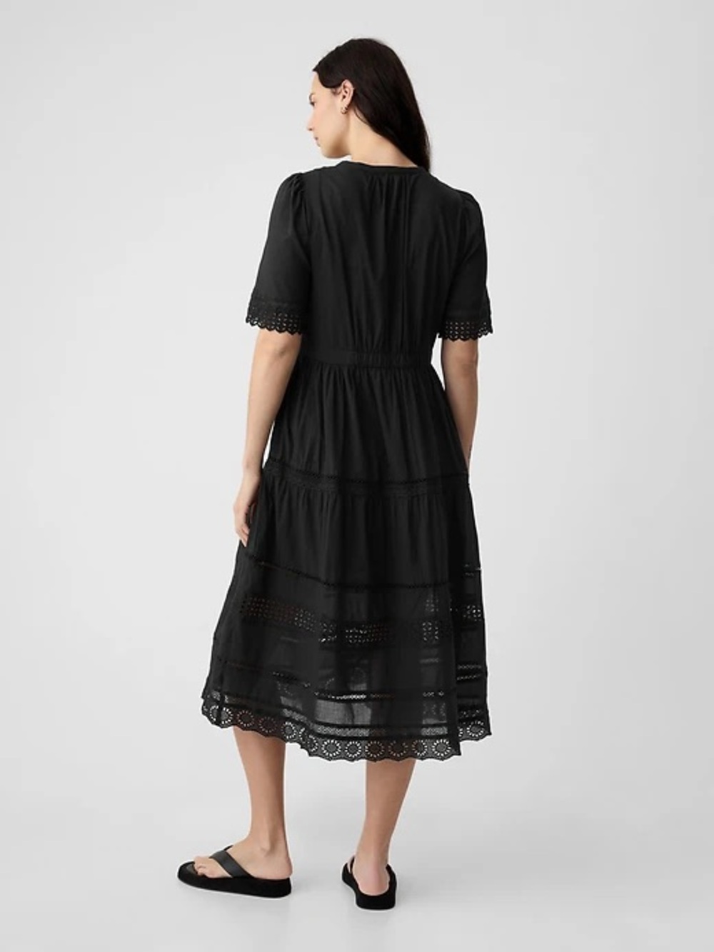 GAP Black Eyelet Button-Front Midi Dress - Picture 2 of 7